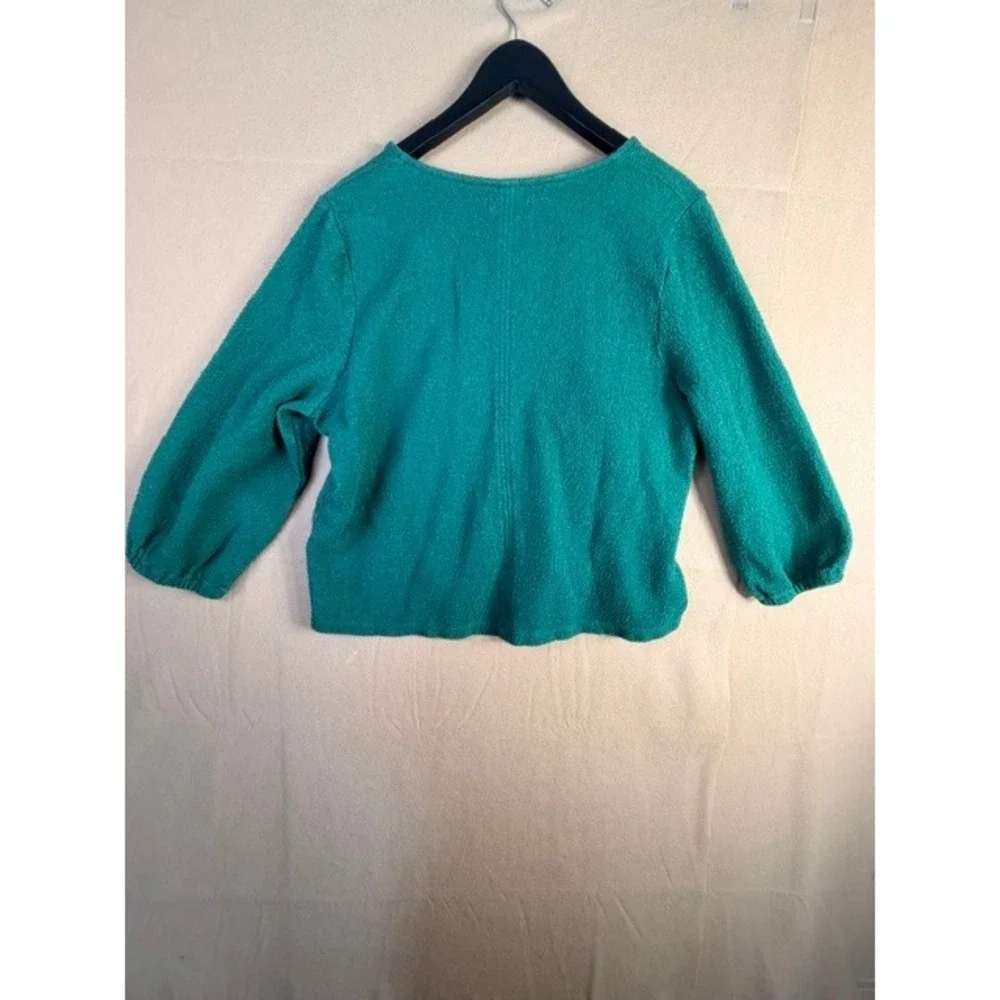 Madewell XL Green Textured Cotton V Neck Puff Sleeve Top Blouse